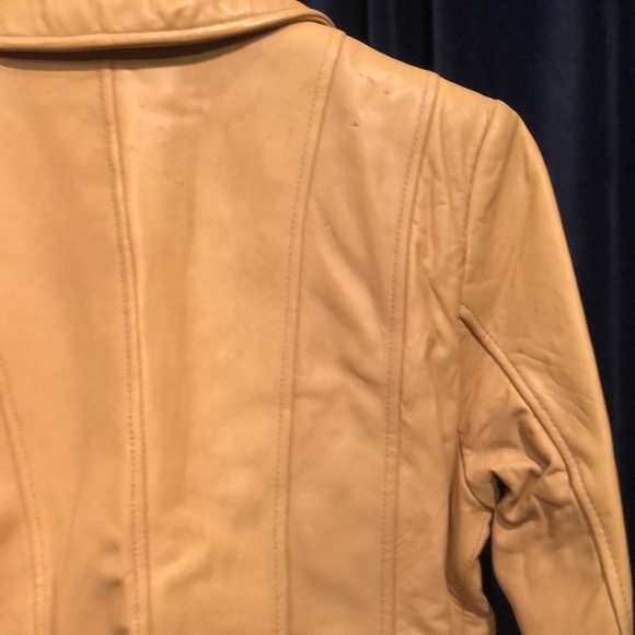 Tan khaki leather jacket pre loved imperfect lots of life left price reflects - Picture 7 of 12
